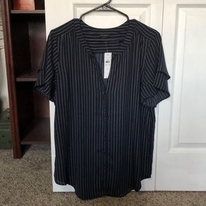 Ann Taylor Blue And White Striped V-Neck Shirt